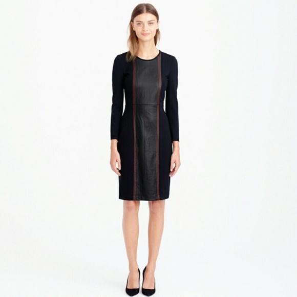 J. Crew Navy Leather Panel Long Sleeve Dress Size 8 - Picture 1 of 15